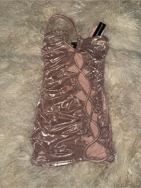 PrettyLittleThing Metallic Rose One-Shoulder Mini Dress